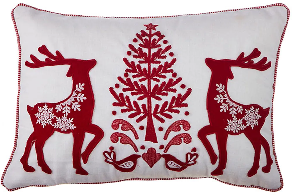 20 Inch White and Red Deer Holiday Throw Pillow-1