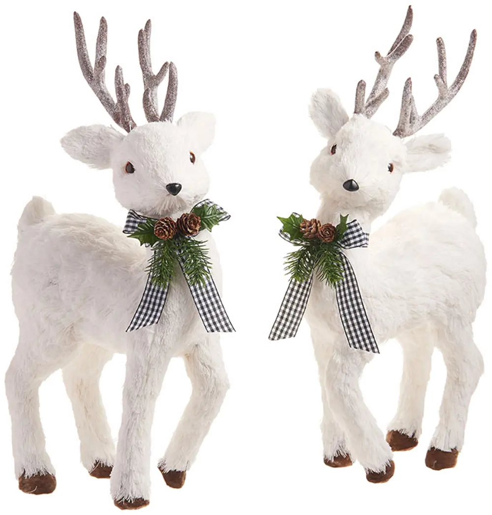 Assorted White Deer with Bow Winter Decoration-1