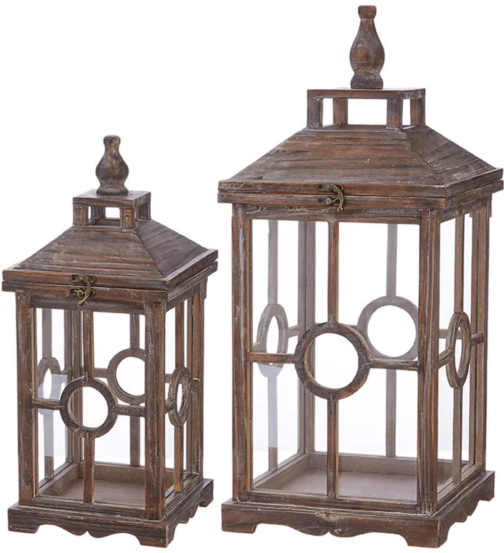 16 Inch Brown Fir Wood Lantern-1