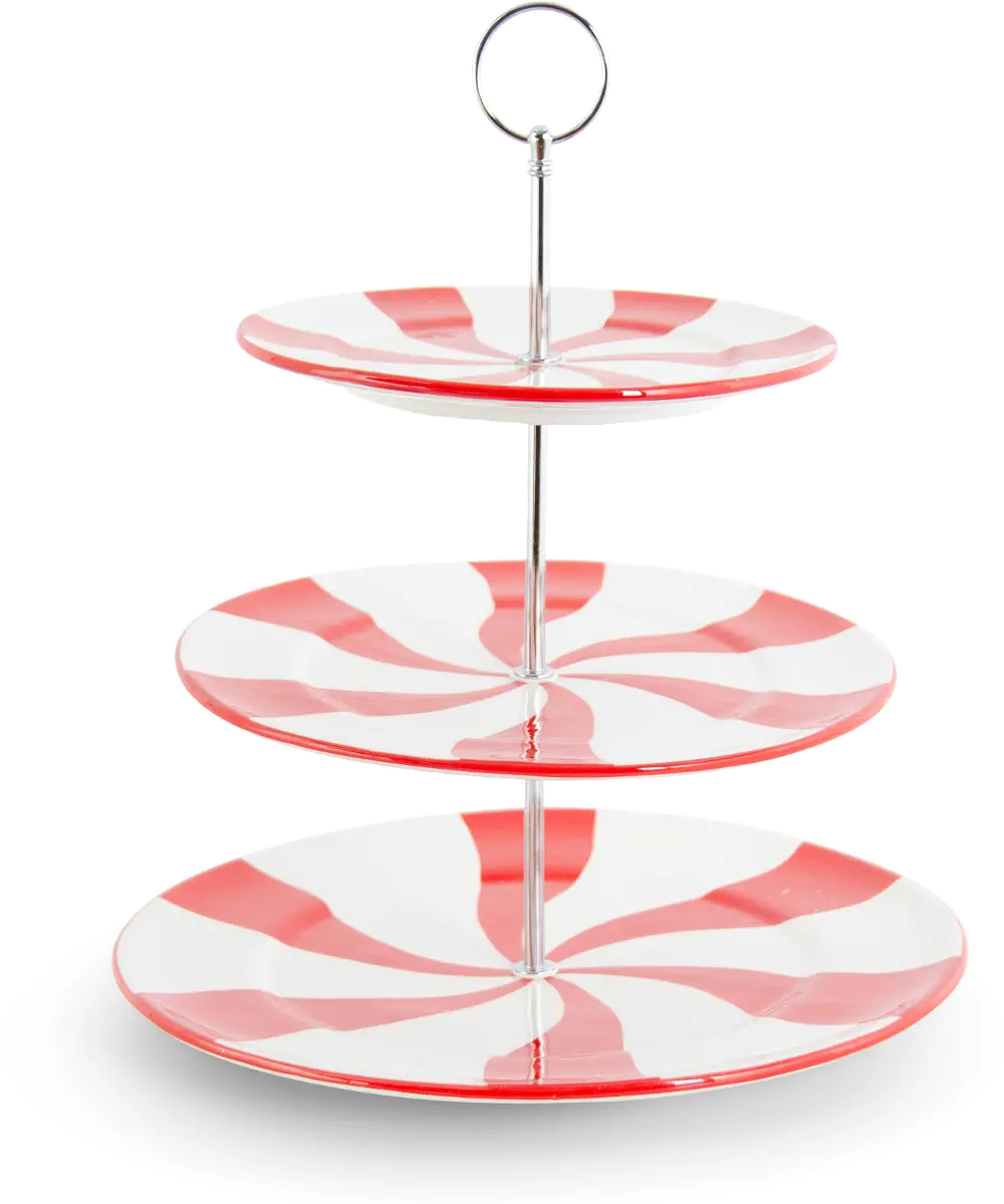 Red and White Peppermint Swirl 3 Tier Stand Winter Decoration-1