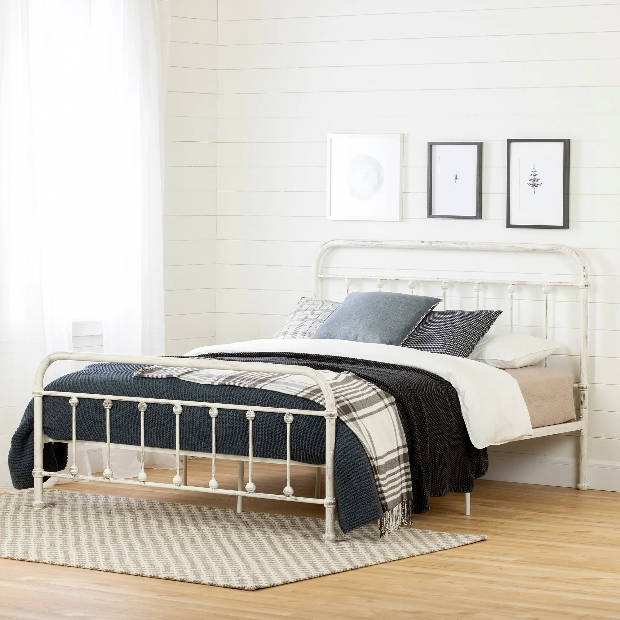 Prarie White Queen Metal Platform Bed - South Shore