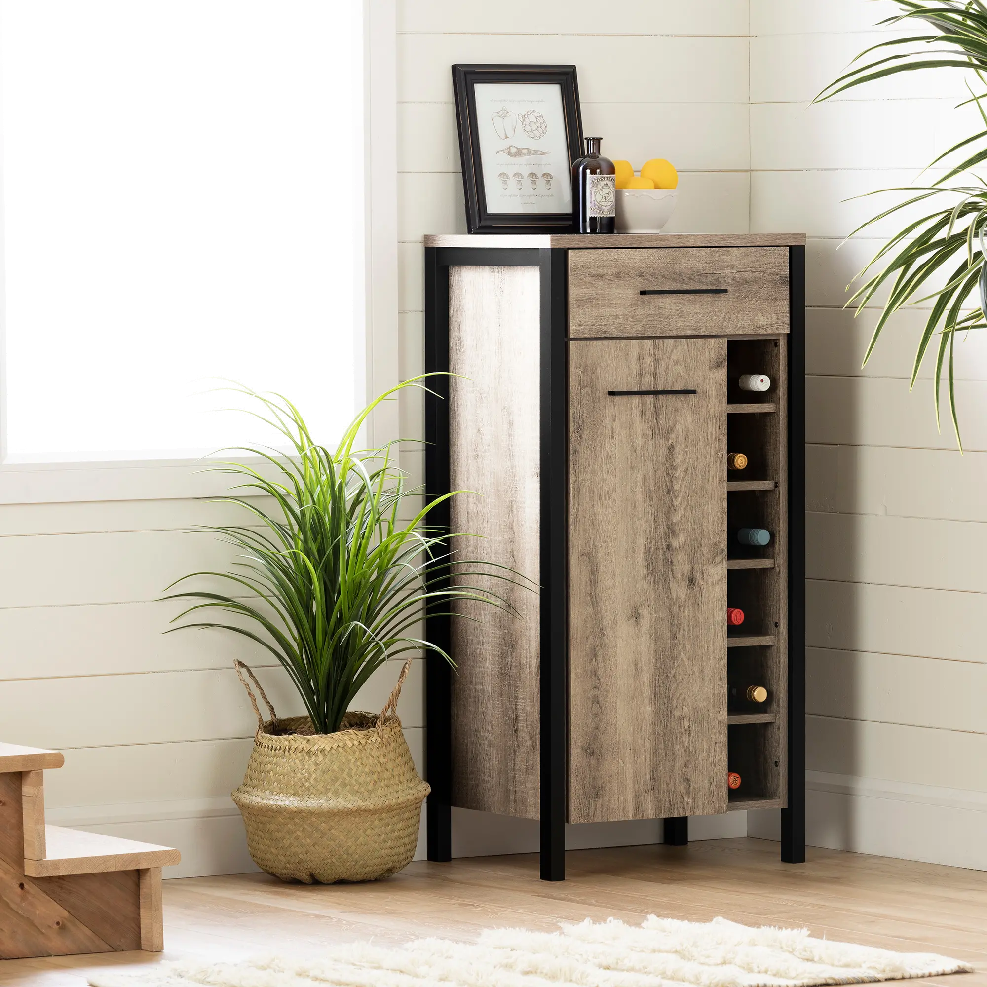 12359 Weathered Oak and Black Tall Bar Cabinet - South S sku 12359