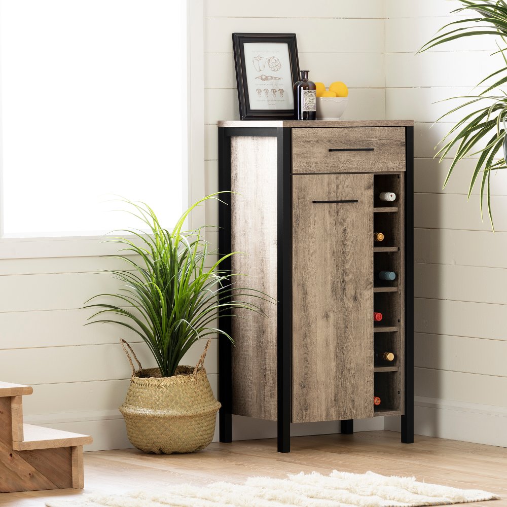 Weathered Oak and Black Tall Bar Cabinet - South Shore