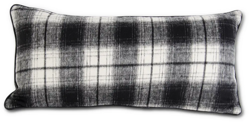 Black and Cream Plaid Throw Pillow with Leather Piping-1
