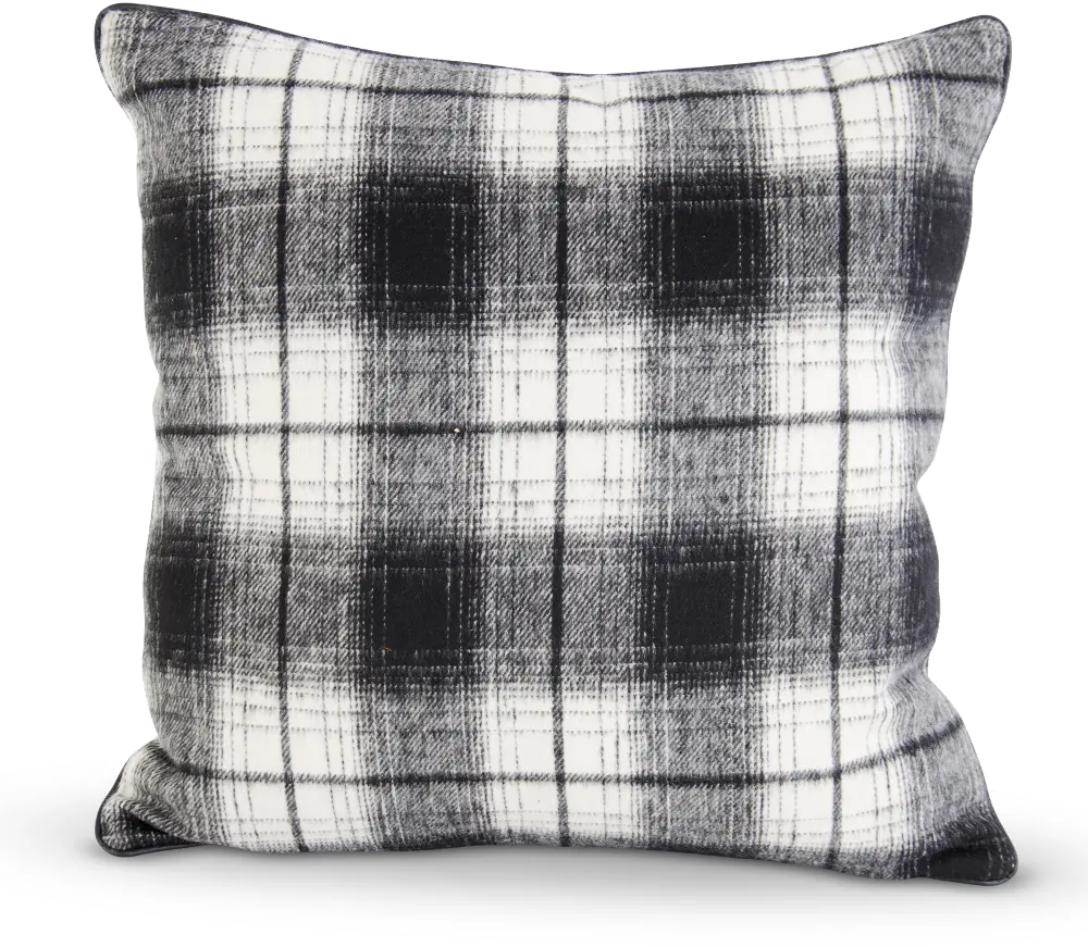 17 Inch Black and Cream Plaid Square Throw Pillow-1