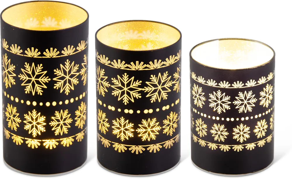 4 Inch Black LED Glass Candle Holder with Snowflakes-1
