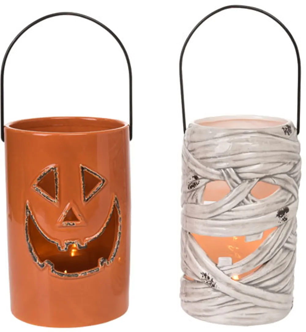 Assorted Orange Pumpkin or White Mummy Light Up Lantern-1
