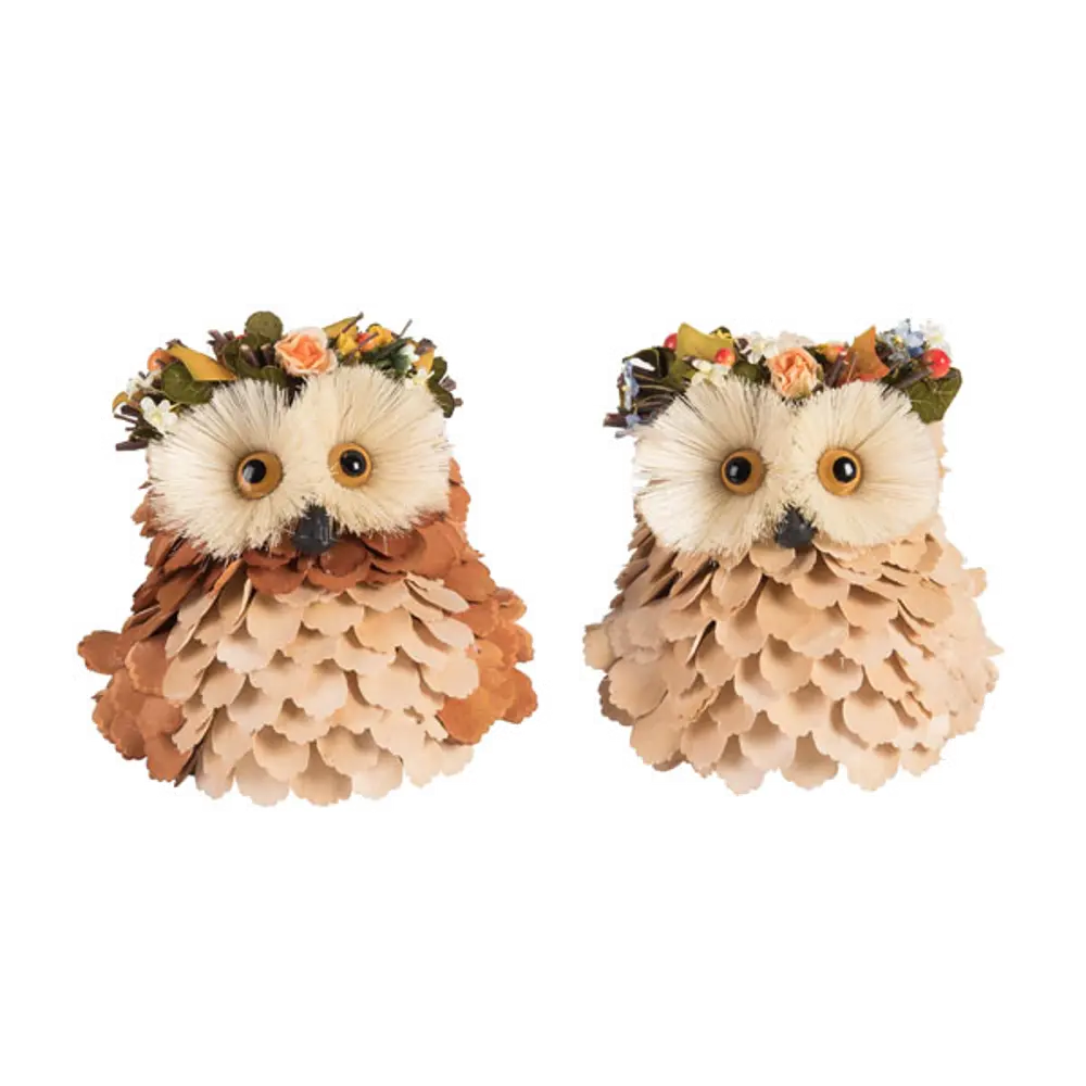 Assorted Tan Owl with Multi Color Flowered Crown-1