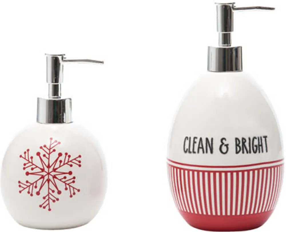 Red and White Winter Soap Dispensers (Set of 2)-1