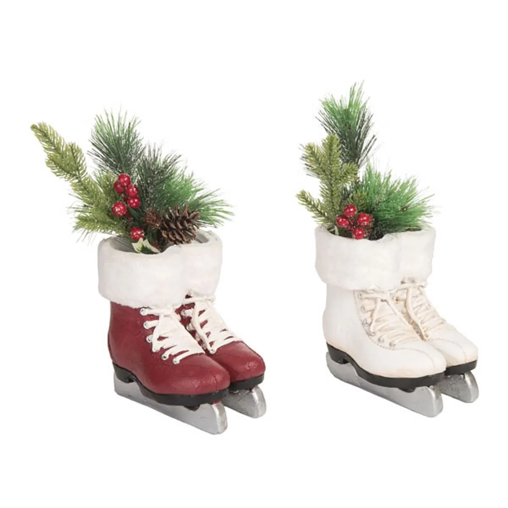 Assorted Resin Ice Skate Faux Greenery Arrangement-1