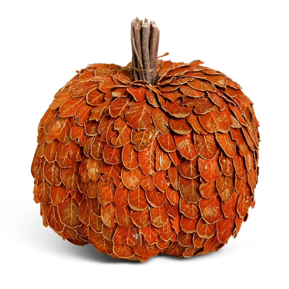 7 Inch Orange and Gold Layered Leaf Fall Pumpkin with Twig-1
