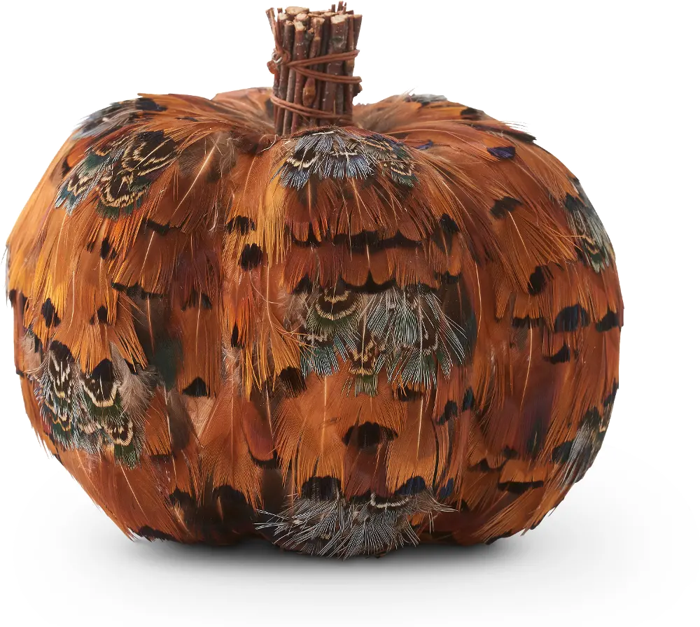 5 Inch Orange and Brown Feather Pumpkin Fall Decoration-1