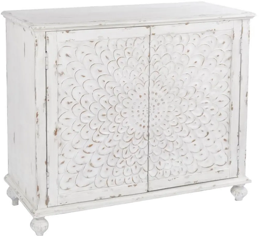 Distressed White Carved Door Chest - Modern Eclectic-1