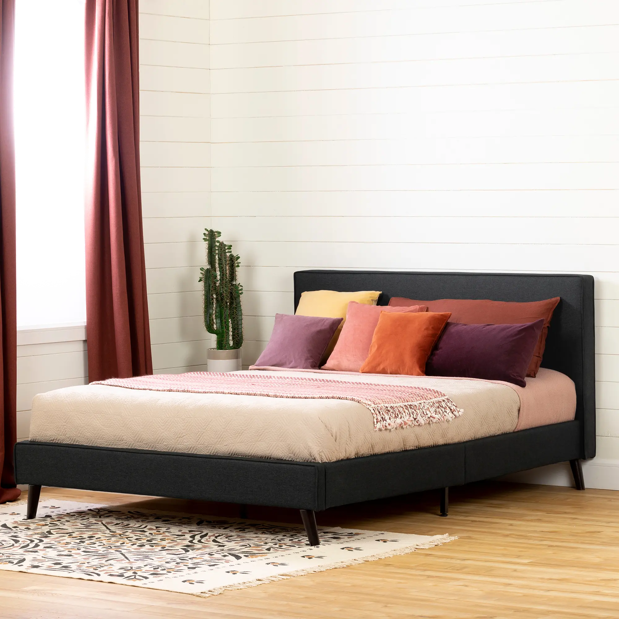 Charcoal Gray Upholstered Queen Platform Bed - South Shore