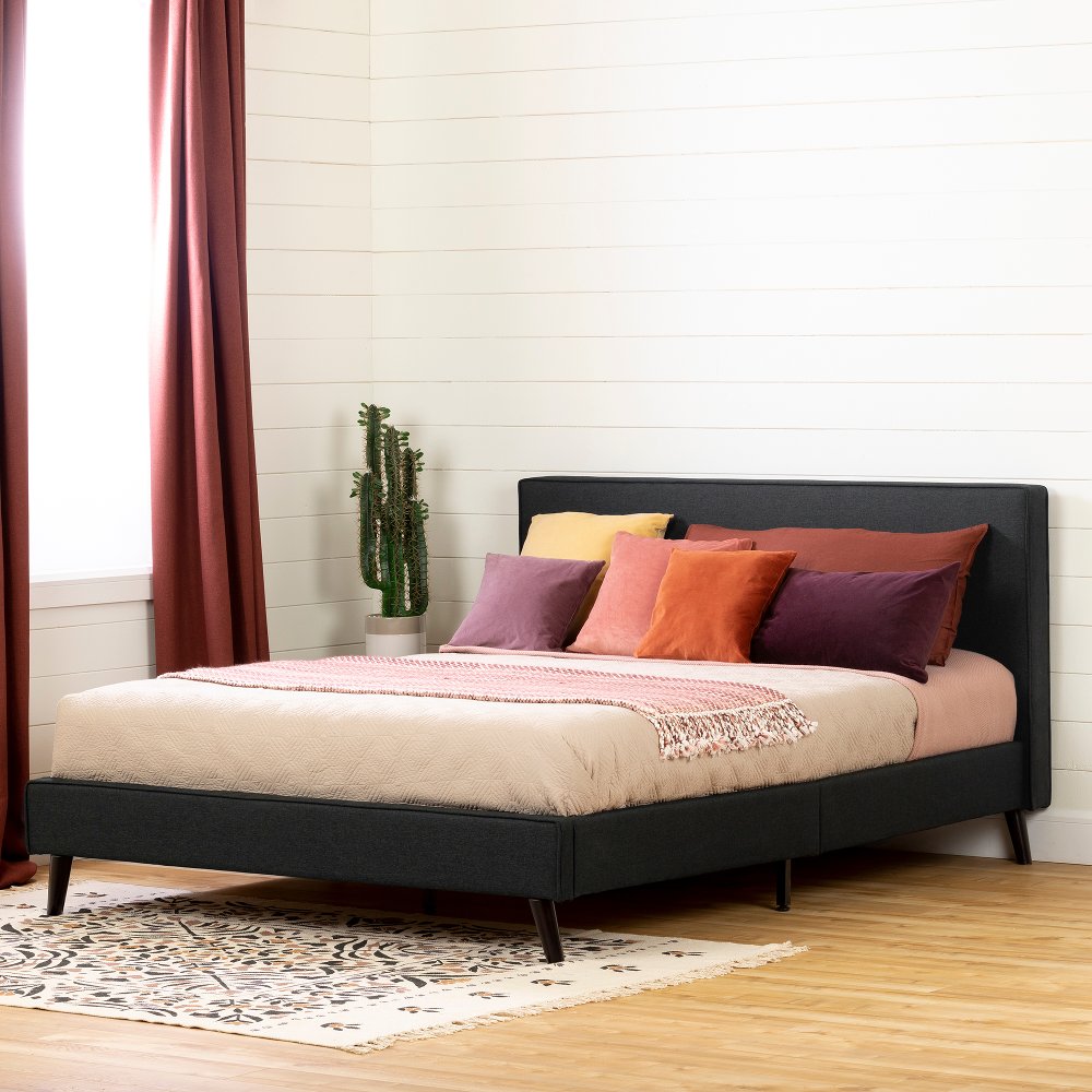 Charcoal Gray Upholstered Queen Platform Bed - South Shore