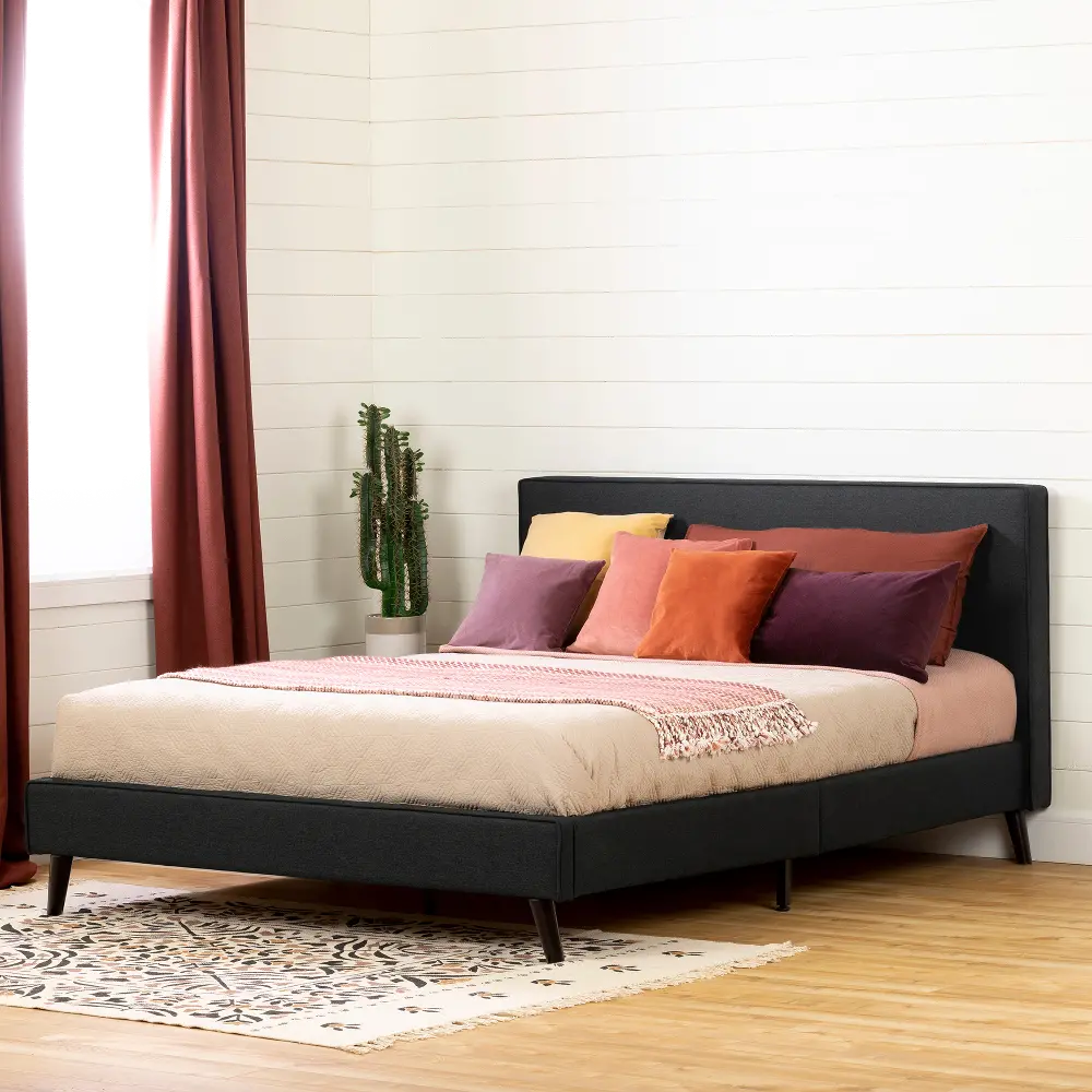 12467 Charcoal Gray Upholstered Queen Platform Bed - South Shore-1