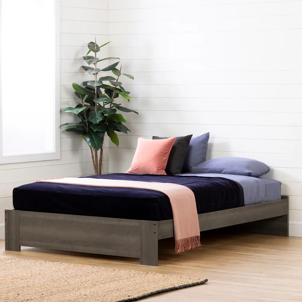 12537 Contemporary Gray Maple Queen Platform Bed - Gravity-1