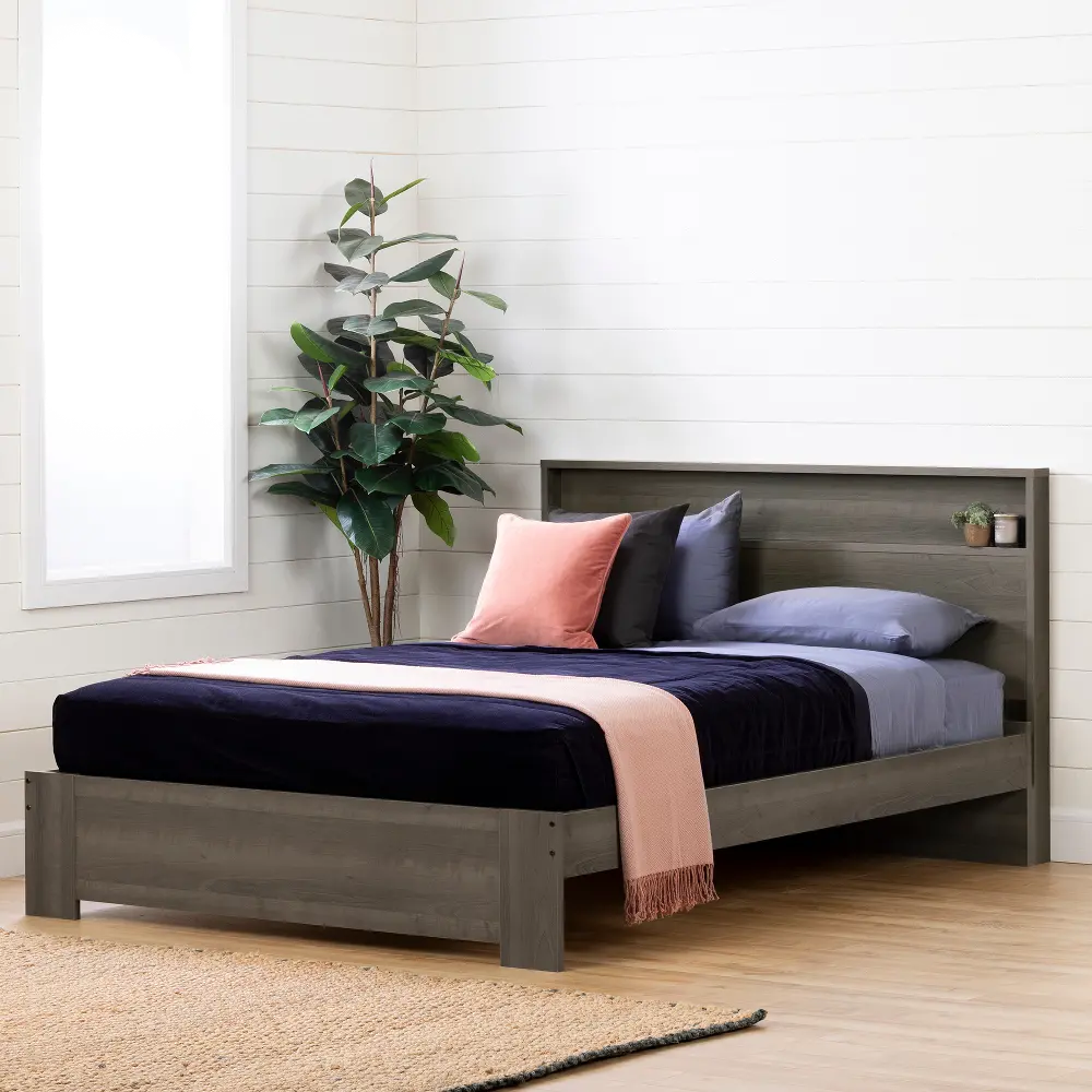 12540 Gray Maple Queen Platform Bed and Headboard - Gravity-1