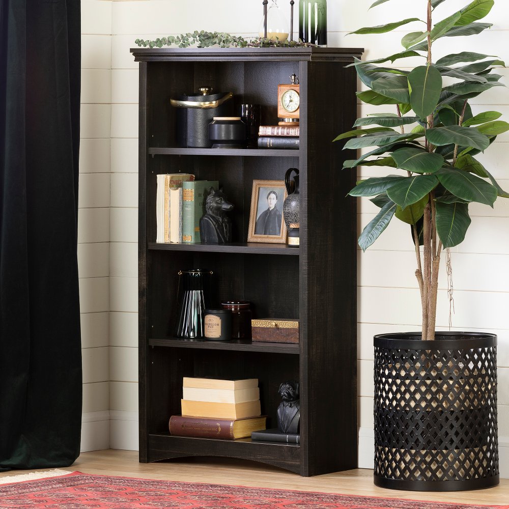 Gascony Rubbed Black 4-Shelf Bookcase - South Shore