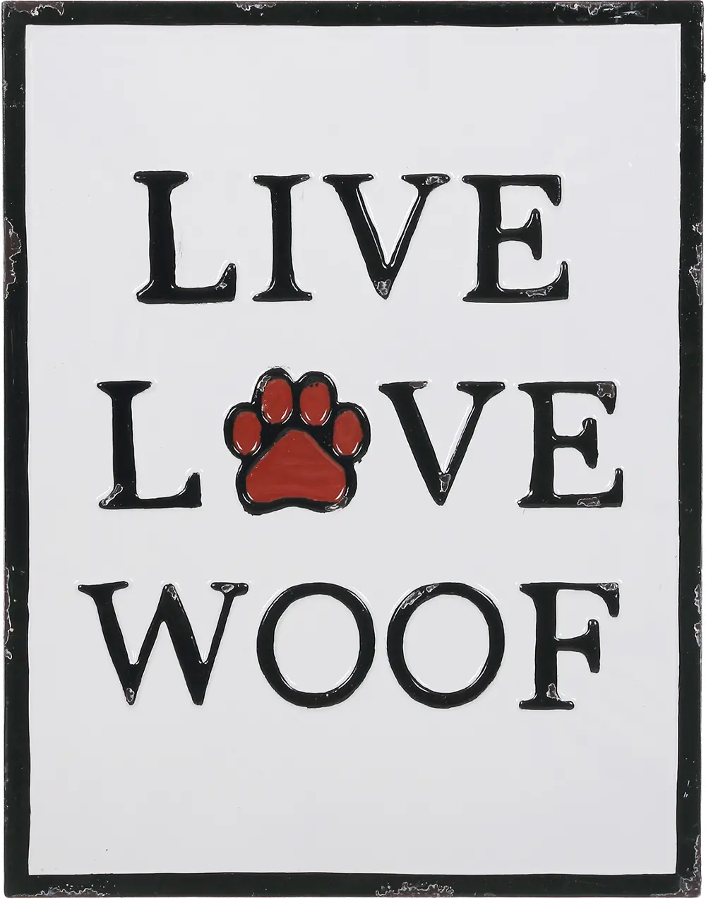 Red, White and Black Live Love Woof Enamel Wall Decor-1