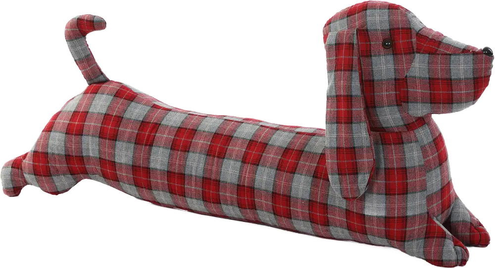 Plush Red and Gray Plaid Dog Draft Dodger-1
