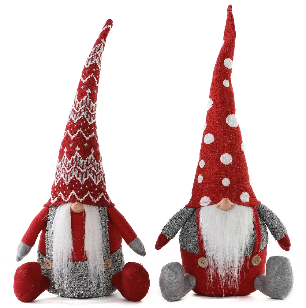 Assorted Red and Gray Plush Sitting Holiday Gnome-1