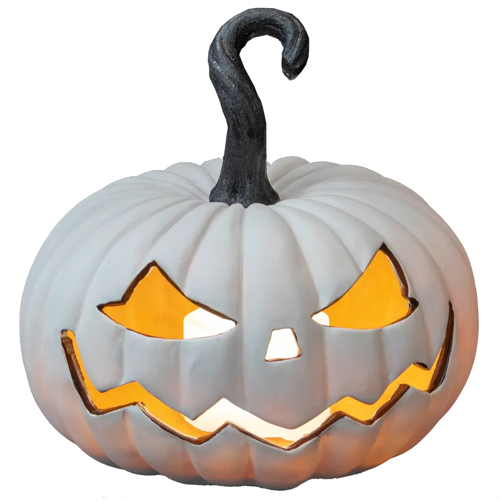 White Resin Crooked Mouth Jack O Lantern Halloween Decoration-1