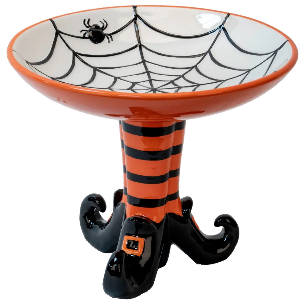 Orange and Black Spider Web Candy Bowl on Witch Legs-1
