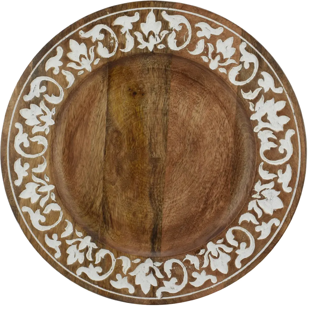 Brown Mango Wood Carved Charger-1
