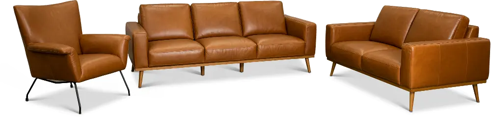 Modern Brown Leather 3 Piece Living Room Set - Dillon-1