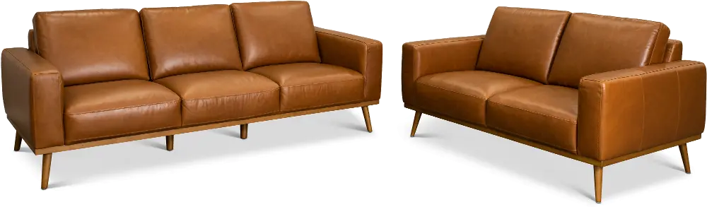 Modern Brown Leather 2 Piece Living Room Set - Dillon-1