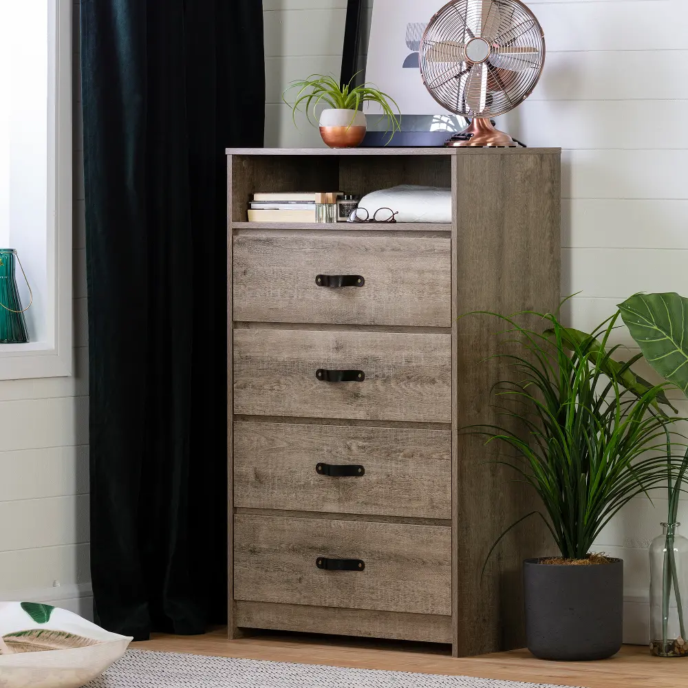 12663 Weathered Oak Chest of Drawers with Leather Handles - Sazena-1