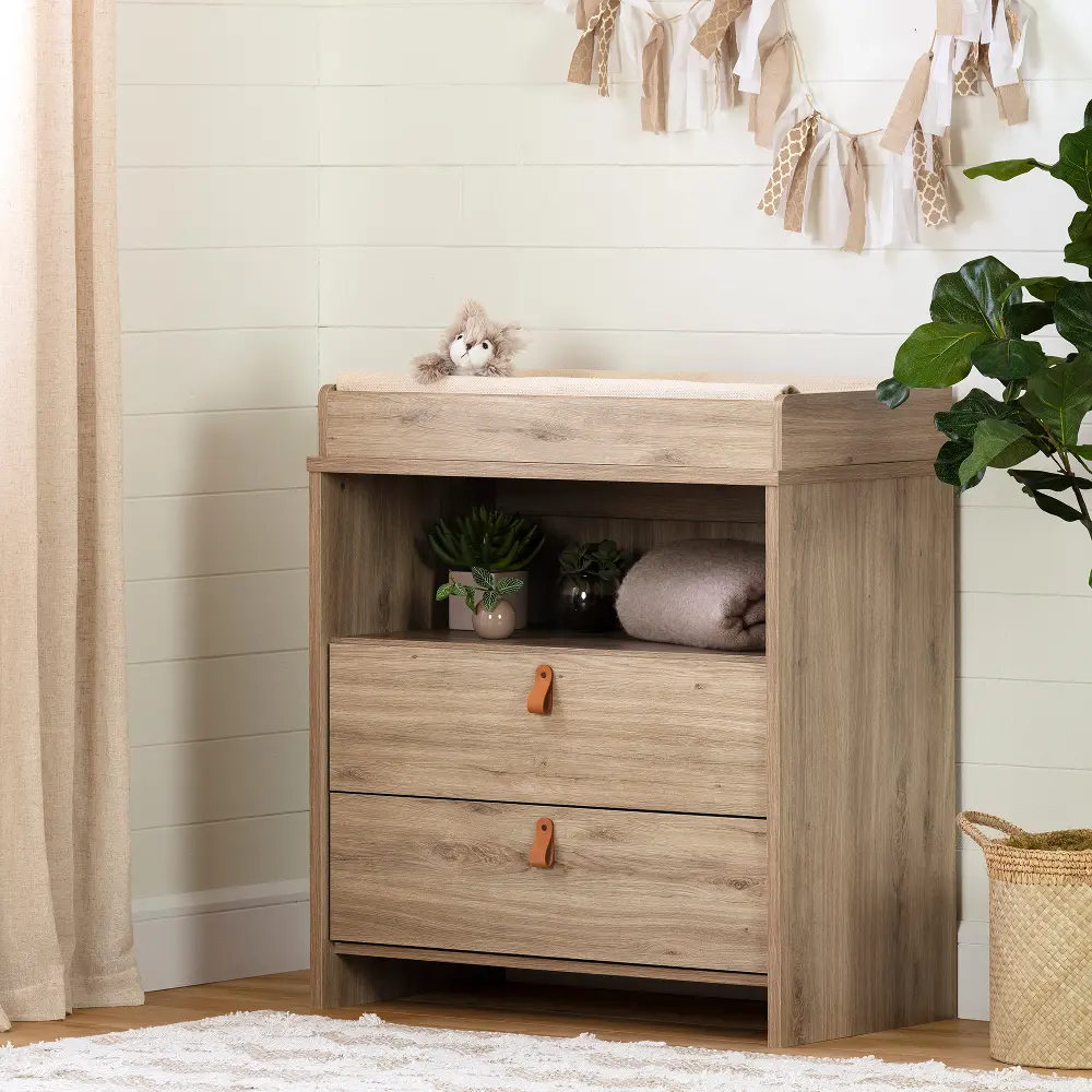 12678 Contemporary Rustic Oak 2-Drawer Changing Table - Balka-1