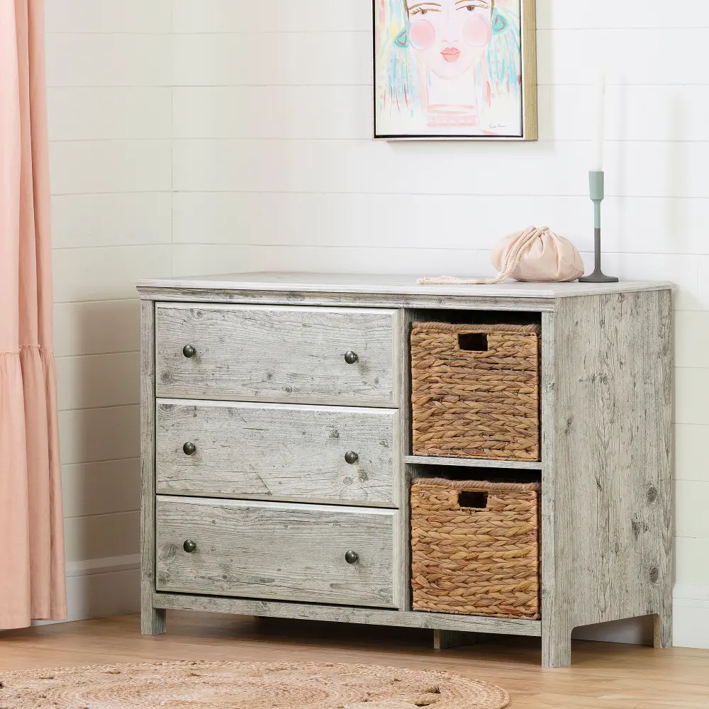 12687 Cotton Candy Pine 3 Drawer Dresser with Baskets - South Shore-1
