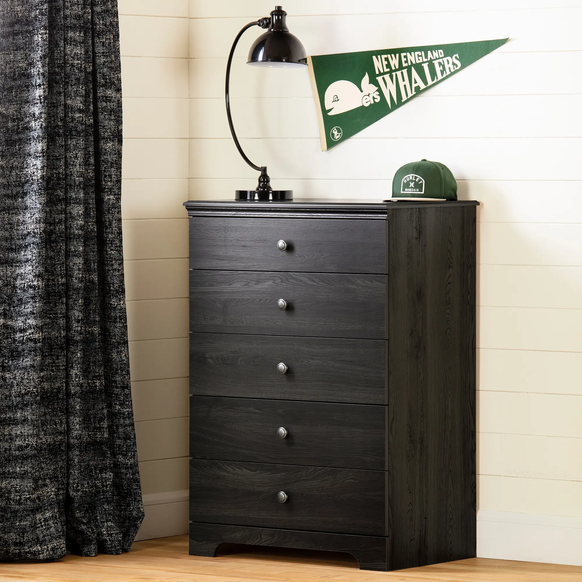 Zach Classic Dark Gray Oak Chest of Drawers - South Shore