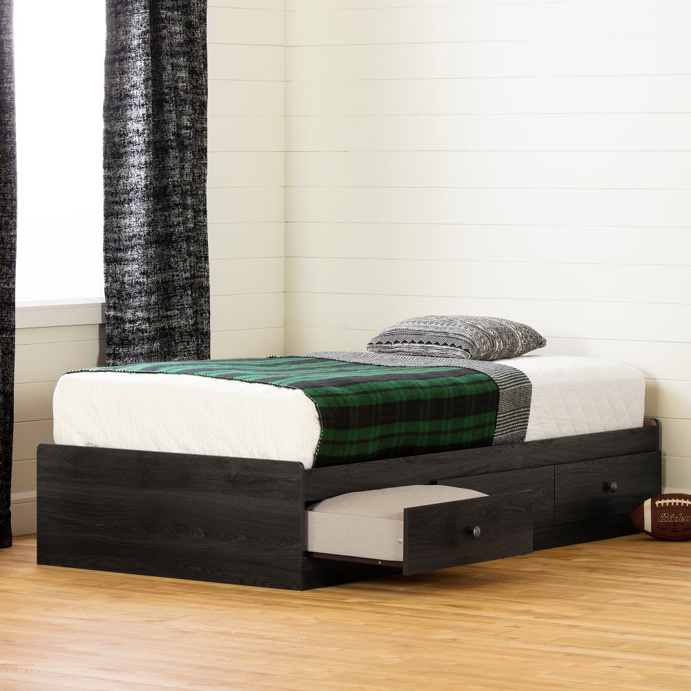 Zach Classic Dark Gray Oak Twin Platform Bed - South Shore