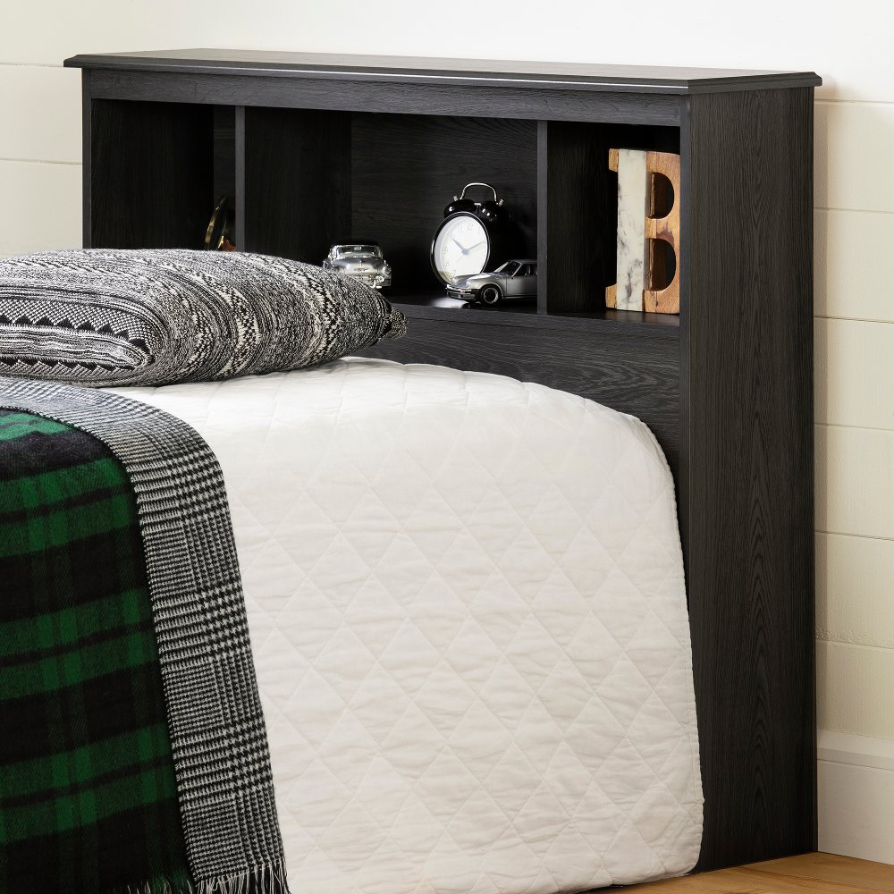 Zach Classic Dark Gray Oak Twin Bookcase Headboard - South Shore