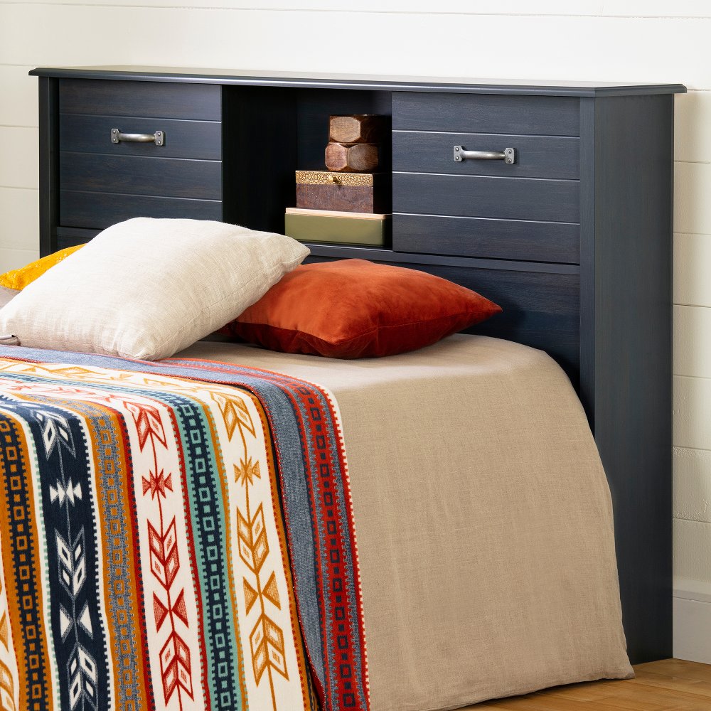 Asten Rustic Blue Full Bookcase Headboard - South Shore