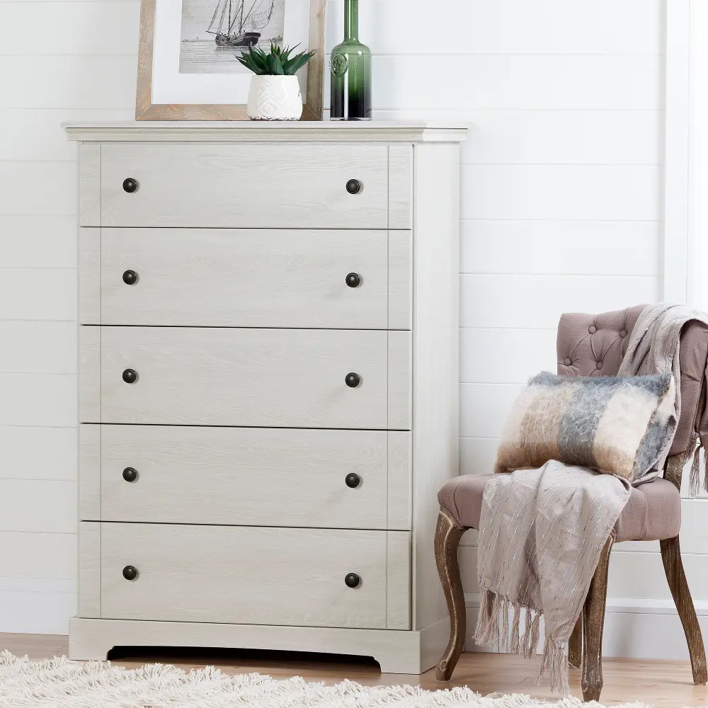 12755 Lilak Cottage Winter Oak White Chest of Drawers - South Shore-1