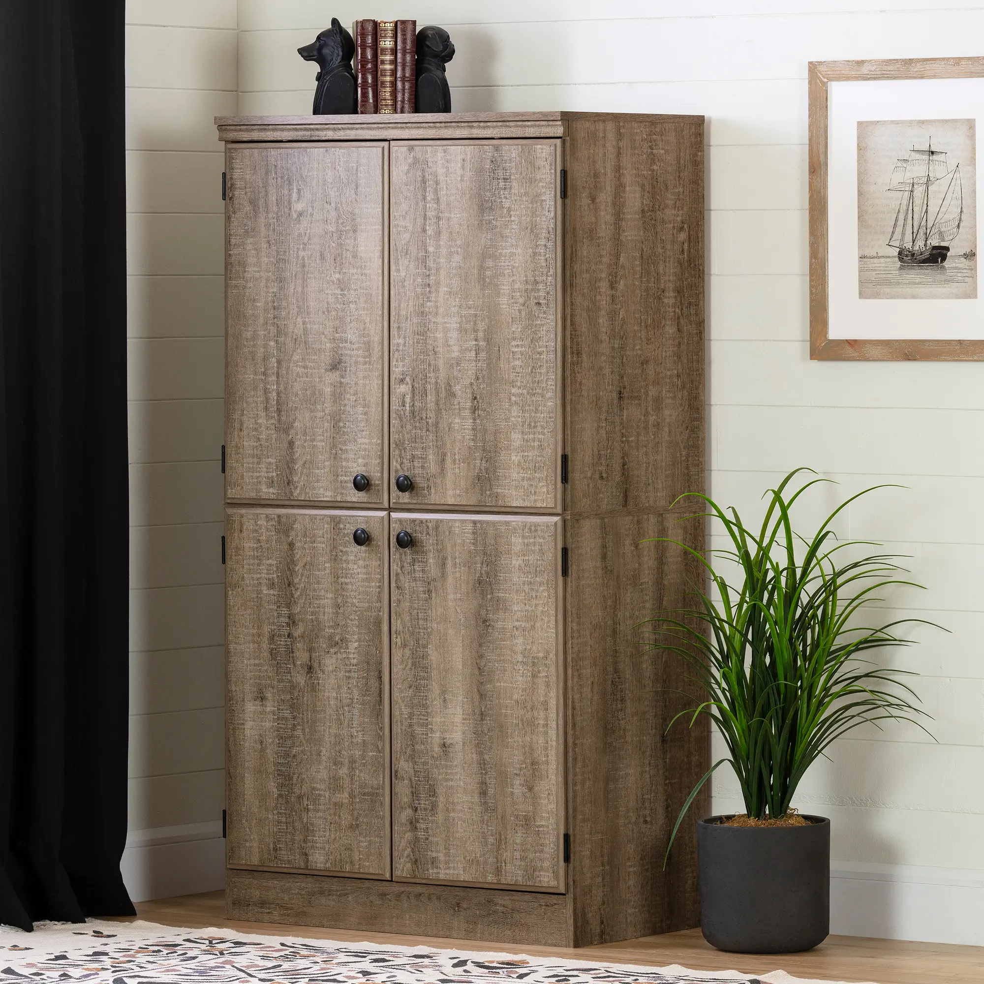 Weathered Oak 4-Door Storage Cabinet - Morgan