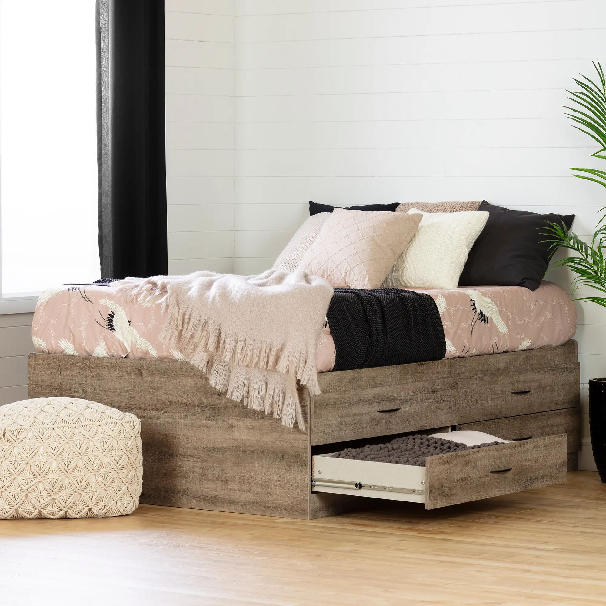 12953 Weathered Oak Full Storage Bed with 4 Drawers - So sku 12953