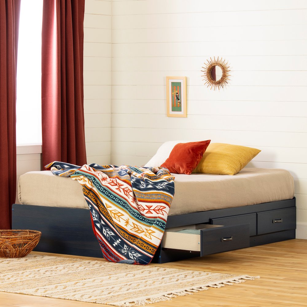 Asten Contemporary Blue Full Storage Platform Bed - South Shore