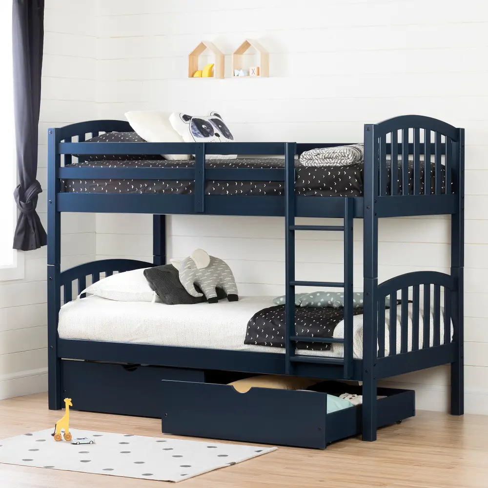 12729 Blue Twin over Twin Bunk Bed with Drawers - Asten-1