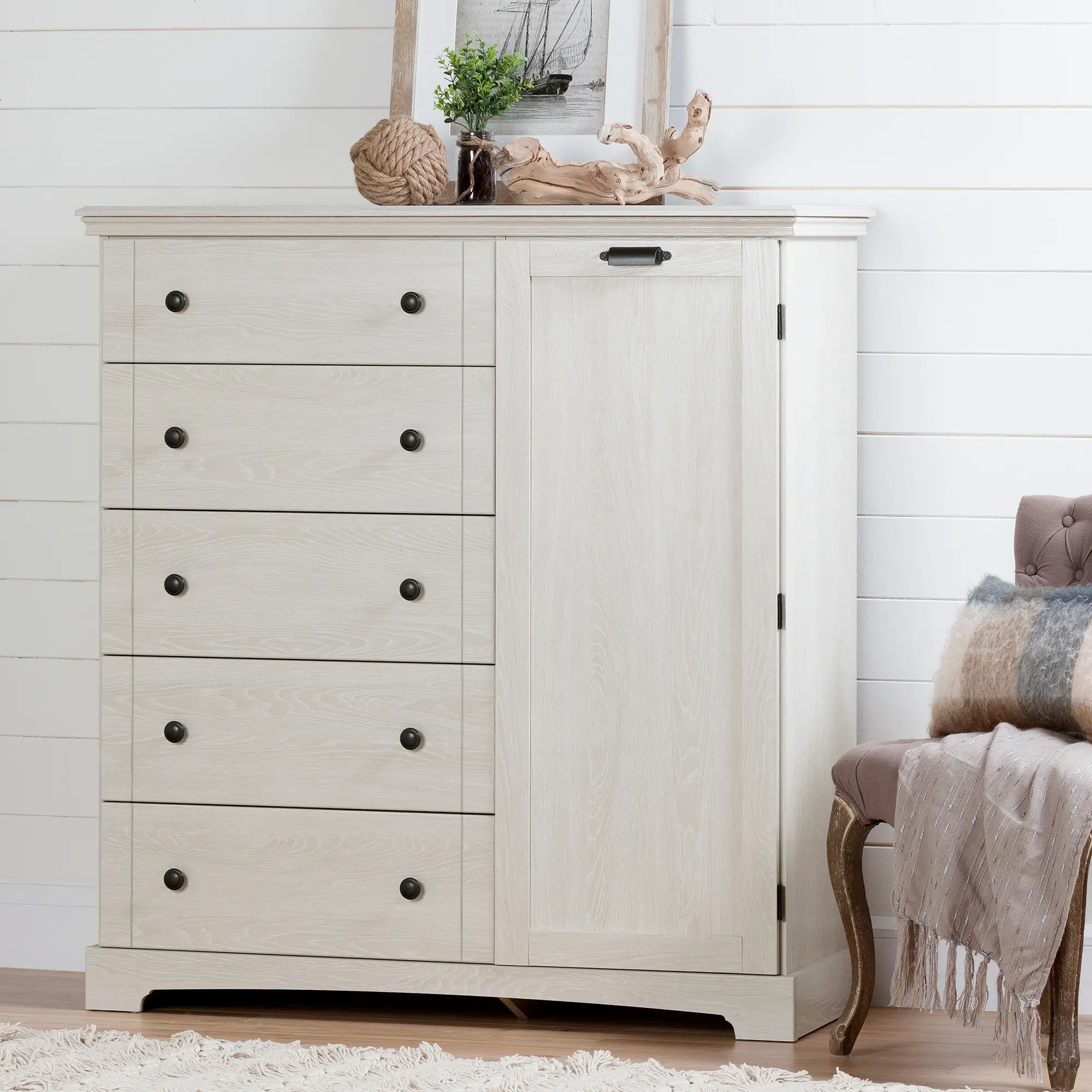 Lilak Winter Oak White Door Chest with Drawers - South Shore