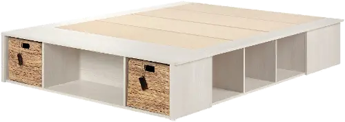 Lilak Winter Oak White Queen Storage Bed with Baskets South Shore RC Willey