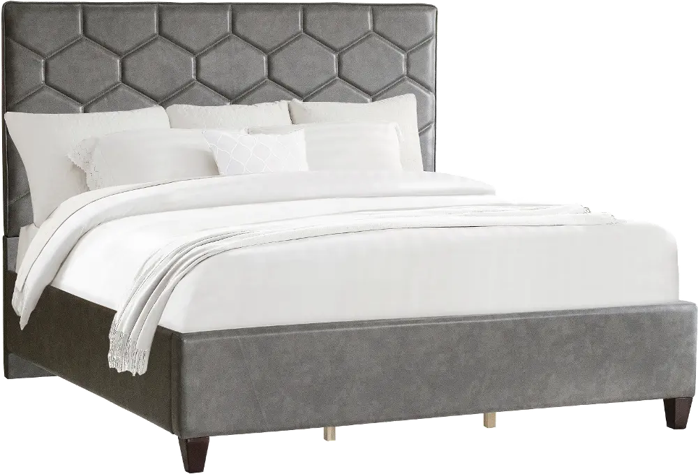 Modern Gray Queen Upholstered Bed - Modern Eclectic-1