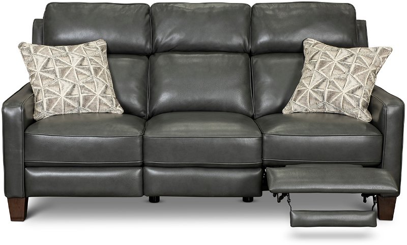 Madrid Smoke Dark Gray Leather Power, Espresso Leather Reclining Couch