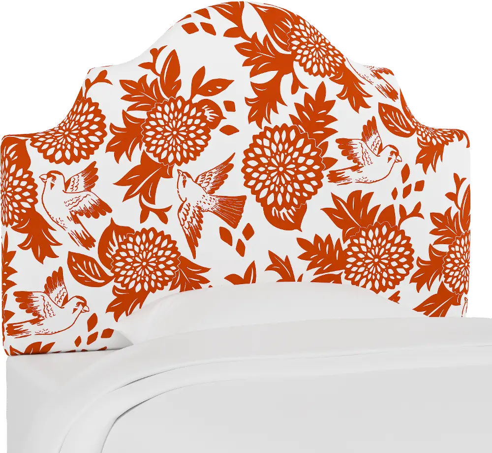 K-841FGRDBRDORNOGA Orange Garden Bird Arched Full Upholstered Headboard-1