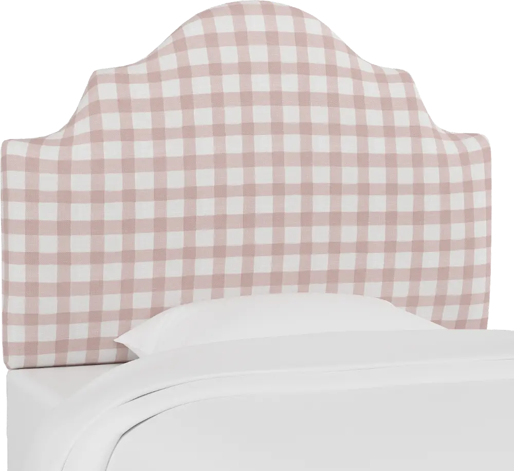 K-840TBFFLGNGBBPNKOGA Baby Pink Gingham Arched Twin Upholstered Headboard-1