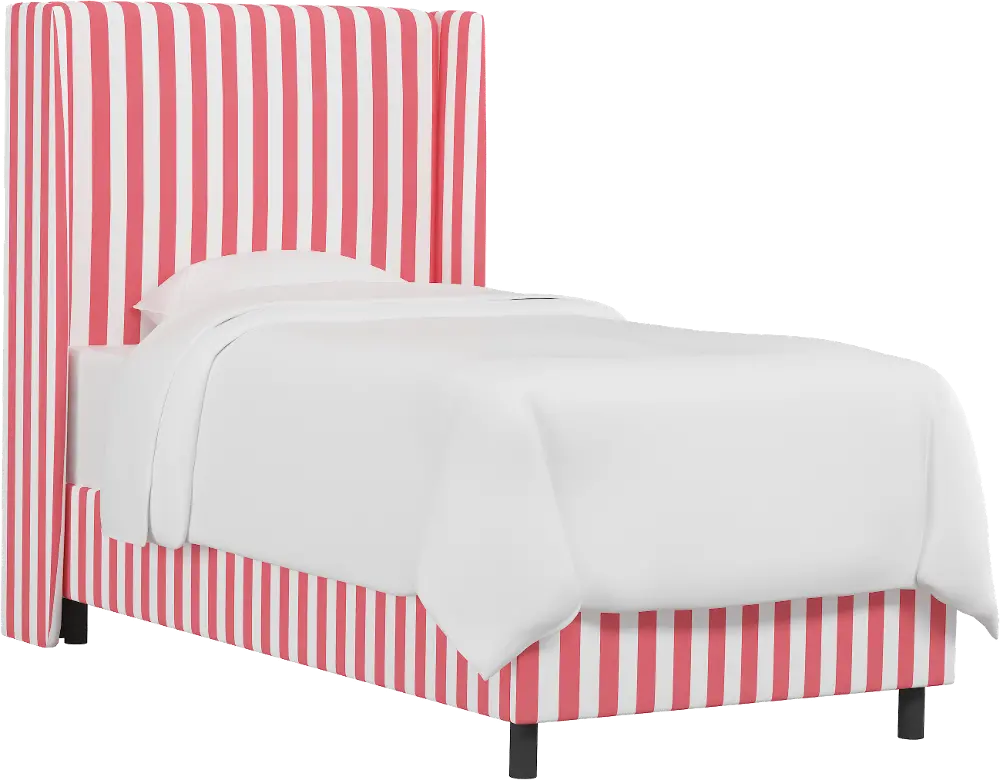 K-431BEDCBSTRBBLGOGA Contemporary Pink Striped Full Upholstered Wingback Bed-1